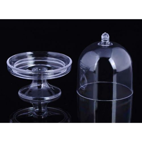  BESTONZON Plastic Mini Cake Plate with Stand and Dome Cover,Elegant Disposable Mini Cake Stand,Posh Mini Collection,Suitable for Wedding Party,8x6x6cm
