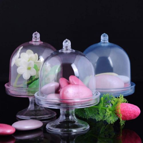  BESTONZON Plastic Mini Cake Plate with Stand and Dome Cover,Elegant Disposable Mini Cake Stand,Posh Mini Collection,Suitable for Wedding Party,8x6x6cm