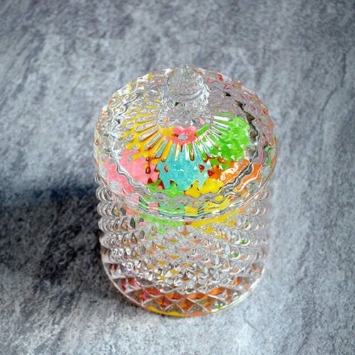  BESTONZON Candy Dishes Crystal Glass Candy Dish with Lid Candy Box Sugar Bowl Cookie Jar Biscuit Barrel Candy Buffet Storage Container - 8x8x14cm(Colorful)