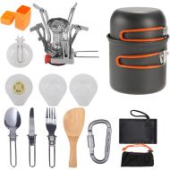 BESUNTEK Camping Cookware Set, 16 Pcs Pans Pot Mess Kit Non-Stick Hiking Backpacking Picnic Cooking Bowl Non Stick Pot Pan Knife Spoon Fork Set for Outdoor Hiking Picnic