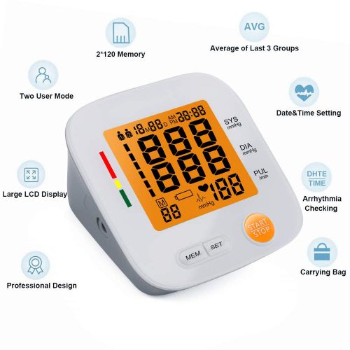  BESUNTEK Blood Pressure Monitor with Blood Pressure Cuff 8.7- 16.5 inch Backlit Acrylic Display IHB Indicator 2...