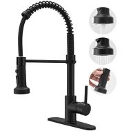 BESy Commercial Kitchen Faucet with Pull Down Sprayer, High-Arc Single Handle Single Lever Spring Rv Kitchen Sink Faucet with Pull Out Sprayer, 3 Function Laundry Faucet, Matte Bla