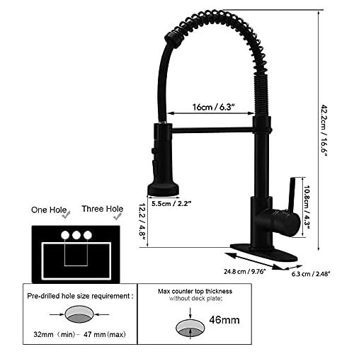  BESy Commercial Kitchen Faucet with Pull Down Sprayer, High-Arc Single Handle Single Lever Spring Rv Kitchen Sink Faucet with Pull Out Sprayer, 3 Function Laundry Faucet, Matte Bla