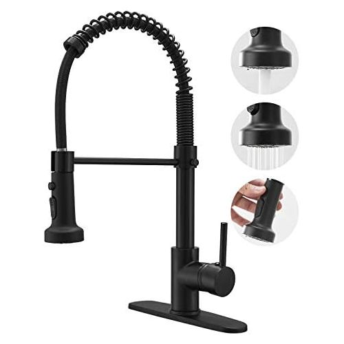  BESy Commercial Kitchen Faucet with Pull Down Sprayer, High-Arc Single Handle Single Lever Spring Rv Kitchen Sink Faucet with Pull Out Sprayer, 3 Function Laundry Faucet, Matte Bla