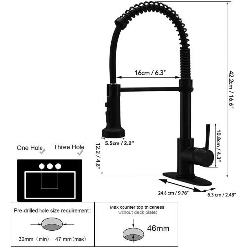  BESy Commercial Kitchen Faucet with Pull Down Sprayer, High-Arc Single Handle Single Lever Spring Rv Kitchen Sink Faucet with Pull Out Sprayer, 3 Function Laundry Faucet, Matte Bla