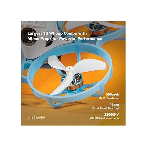  BETAFPV Meteor75 Pro 1S Brushless Whoop Drone Quadcopter with 45mm 3-Blade Propellers for FPV Freestyle Racing Indoor Outdoor, Fly Time Up to 6min with BT2.0 550mAh 1S Lipo Battery-SPI Frsky