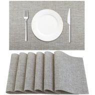 [아마존베스트]BETEAM Placemats, Heat-Resistant Placemats Stain Resistant Anti-Skid Washable PVC Table Mats Woven Vinyl Placemats, Set of 6(Beige White)