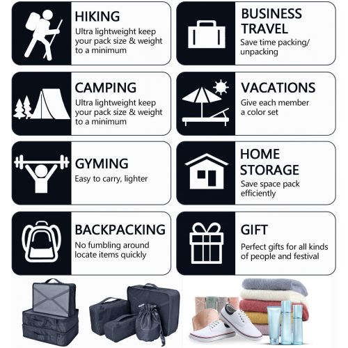  [아마존 핫딜]  [아마존핫딜]BETLLEMORY Packing Cubes 8 Sets Latest Design Travel Luggage Organizers Include Waterproof Shoe Storage Bag Convenient Packing Pouches for Traveller (Navy blue)