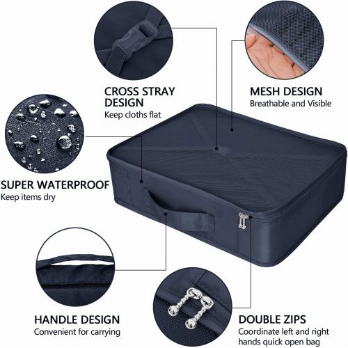  [아마존 핫딜]  [아마존핫딜]BETLLEMORY Packing Cubes 8 Sets Latest Design Travel Luggage Organizers Include Waterproof Shoe Storage Bag Convenient Packing Pouches for Traveller (Navy blue)