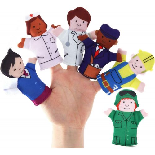  BETTERLINE Limited Edition Happy Helpers Finger Puppets 12-Piece Set - Teach and Learn with a Variety of Neighborhood People Characters - Free Bonus E-Book - For Families, Children, Kindergar