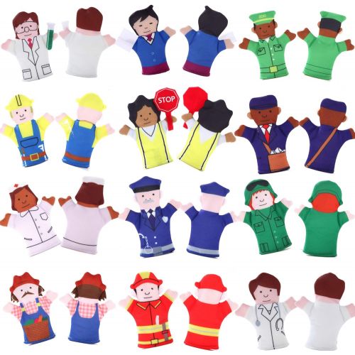  BETTERLINE Limited Edition Happy Helpers Finger Puppets 12-Piece Set - Teach and Learn with a Variety of Neighborhood People Characters - Free Bonus E-Book - For Families, Children, Kindergar