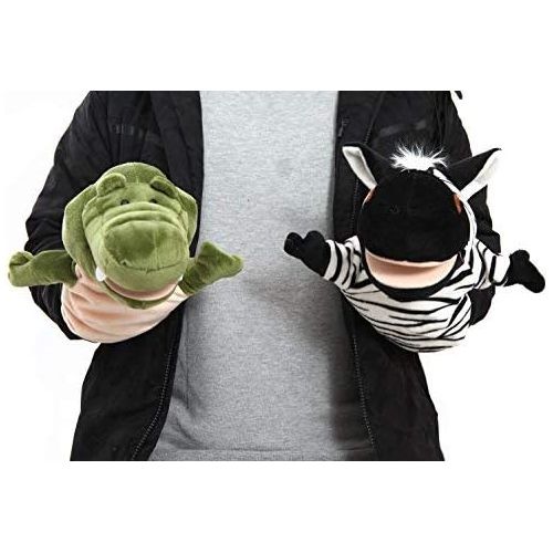  BETTERLINE 5-Piece Set Animal Hand Puppets with Open Movable Mouth / Zoo, Safari, Farm, Jungle / Tiger, Rhino, Lion, Crocodile and Zebra