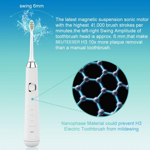  Electric Toothbrush, BEUTEESER H3 Rechargeable Sonic Electric Toothbrush with Induction Wireless...