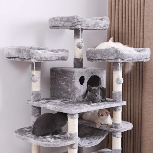  [아마존 핫딜] BEWISHOME Large Cat Tree Condo with Sisal Scratching Posts Perches Houses Hammock, Cat Tower Furniture Kitty Activity Center Kitten Play House MMJ03