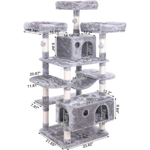  [아마존 핫딜] BEWISHOME Large Cat Tree Condo with Sisal Scratching Posts Perches Houses Hammock, Cat Tower Furniture Kitty Activity Center Kitten Play House MMJ03