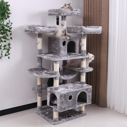  [아마존 핫딜] BEWISHOME Large Cat Tree Condo with Sisal Scratching Posts Perches Houses Hammock, Cat Tower Furniture Kitty Activity Center Kitten Play House MMJ03