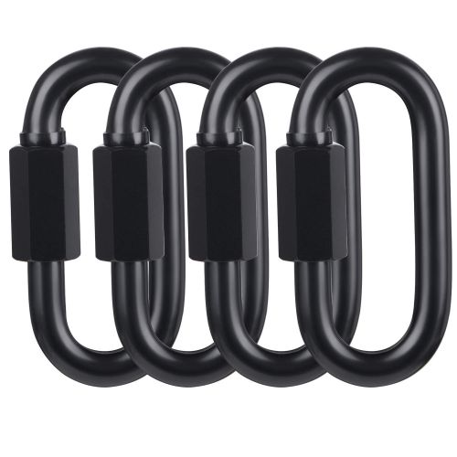  [아마존베스트]BEWISHOME D Shape Locking Carabiner,Black Quick Links,4 PCS Chain Links,Heavy Duty Durable Chain Connector,Black,HDK03H