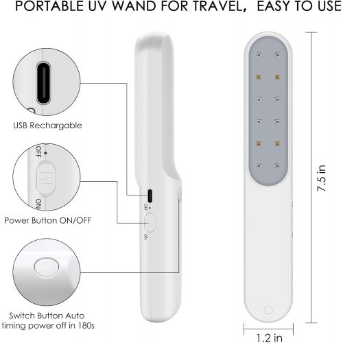  BEWITU UVC Light Sanitizer Ultraviolet Light Wand Portable Rechargeable with USB Fast Charge, UV-C Light Disinfection Kills 99% of Germs Viruses & Bacteria for Household Travel Pet