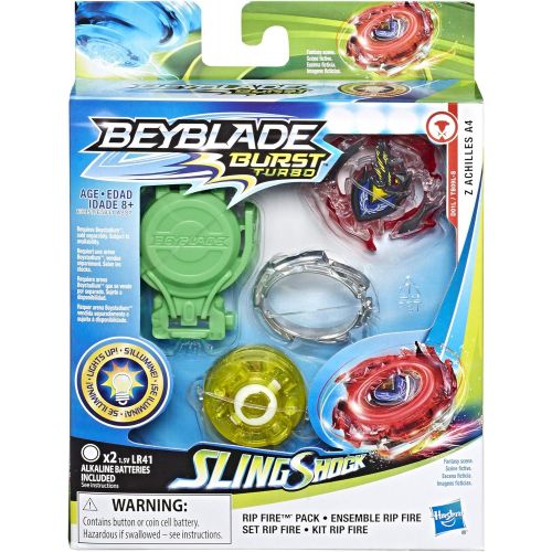  [아마존베스트]BEYBLADE Burst Slingshock Rip Fire Starter Pack Z Achilles A4: Battling Light-Up Top with Right/Left-Spin Launcher, Age 8+