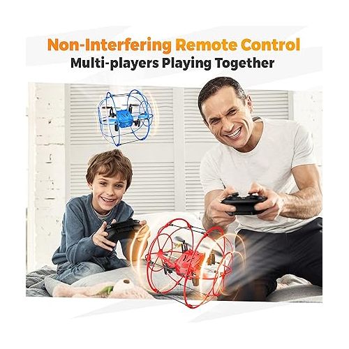  BEZGAR HQ053 Remote Control Drone for Kids - RC Mini Spherical Rolling Quadcopter Beginner 360 Degree Flip, Christmas Birthday Gift Indoor Outdoor Toys for Boys Age 4 5 6 7 8-12, Blue