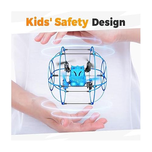  BEZGAR HQ053 Remote Control Drone for Kids - RC Mini Spherical Rolling Quadcopter Beginner 360 Degree Flip, Christmas Birthday Gift Indoor Outdoor Toys for Boys Age 4 5 6 7 8-12, Blue