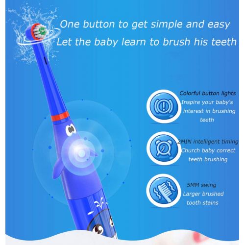  BF-DCGUN Kids Sonic Toothbrush for Baby or Children with Funny Led Light,Baby Electric Sonic Toothbrush for Age 3+ with Timer with 2 Replacement Soft Heads