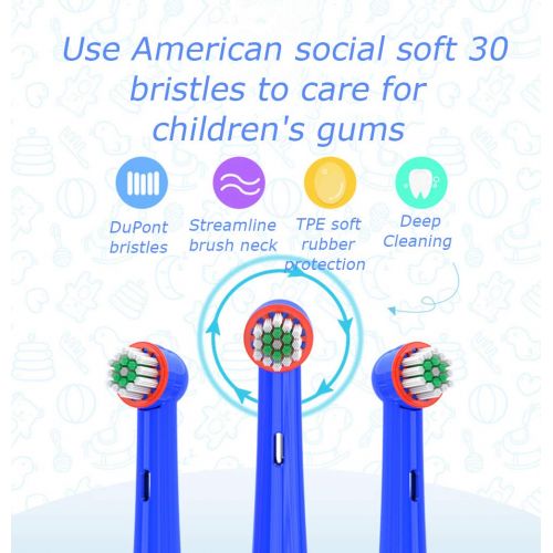  BF-DCGUN Children Rotating Electric Toothbrush with Funny LED Light,Kids Sonic Toothbrush with 2 Replacement Brush Head for Plaque Removal and Teeth Whitening