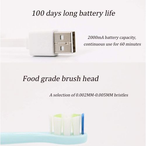  BF-DCGUN Kids Electric Toothbrush, Sonic Rechargeable Toothbrush for Children with 4 Replacement Heads,2-Minute Timer, IPX7 Waterproof