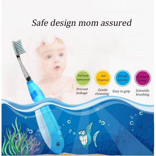  BF-DCGUN Sonic Electric Toothbrush for Kids Waterproof Smart Timer,3 Extra Soft Heads for Kids (Age of 3+) Replaceable Battery Powered Traveling Electric Brushes