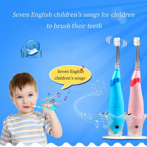 BF-DCGUN Sonic Electric Toothbrush for Kids Waterproof Smart Timer,3 Extra Soft Heads for Kids (Age of 3+) Replaceable Battery Powered Traveling Electric Brushes