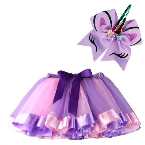  BGFKS Layered Ballet Tulle Rainbow Tutu Skirt for Little Girls Dress Up with Matching Sparkly Unicorn Hairbow