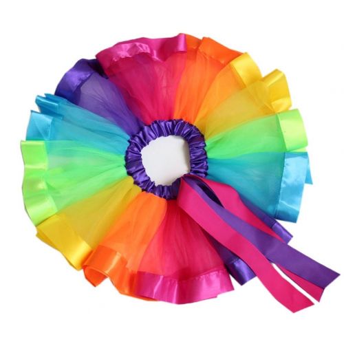  BGFKS Little Girls Tutu Outfit,Layered Ballet Tulle Rainbow Tutu Skirt with Hairbow and Long Stockings or Birthday Sash