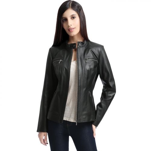  BGSD Womens Mila Zip Front Leather Jacket