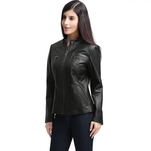  BGSD Womens Mila Zip Front Leather Jacket