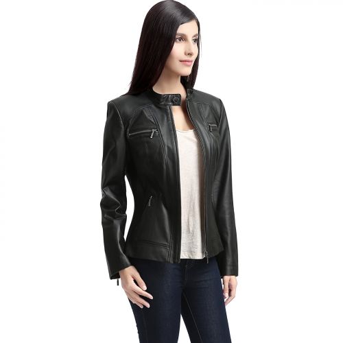  BGSD Womens Mila Zip Front Leather Jacket