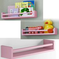 BGT Set of 3 Childrens Wall Shelf Wood 17.5 Inch Multi-use Bookcase Toy Game Storage Display Organizer (Light pink)