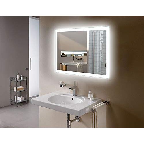  BHBL 55 x 28 in Horizontal Clock LED Bathroom Mirror with Anti-Fog and Bluetooth Function (DK-C-N031-BC)