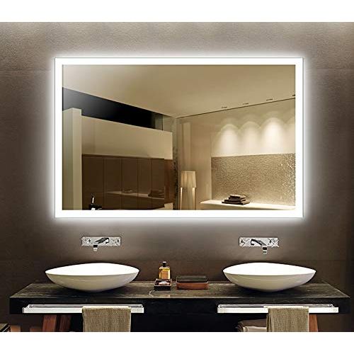  BHBL 55 x 28 in Horizontal Clock LED Bathroom Mirror with Anti-Fog and Bluetooth Function (DK-C-N031-BC)