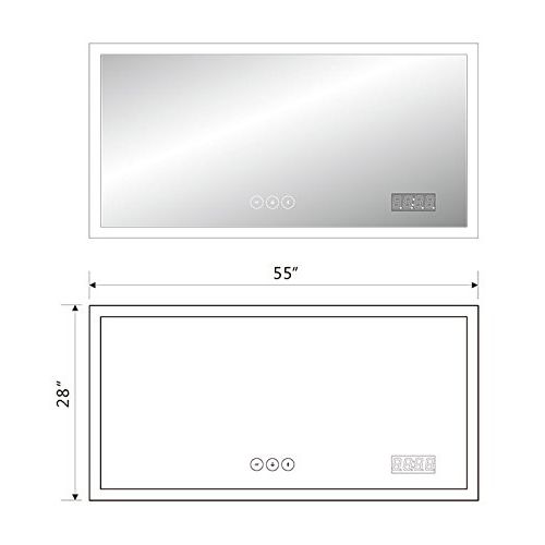  BHBL 55 x 28 in Horizontal Clock LED Bathroom Mirror with Anti-Fog and Bluetooth Function (DK-C-N031-BC)