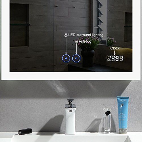  BHBL 55 x 28 in Horizontal Clock LED Bathroom Mirror with Anti-Fog and Bluetooth Function (DK-C-N031-BC)