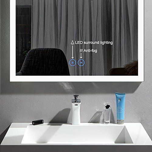  BHBL 55 x 28 in Horizontal Clock LED Bathroom Mirror with Anti-Fog and Bluetooth Function (DK-C-N031-BC)