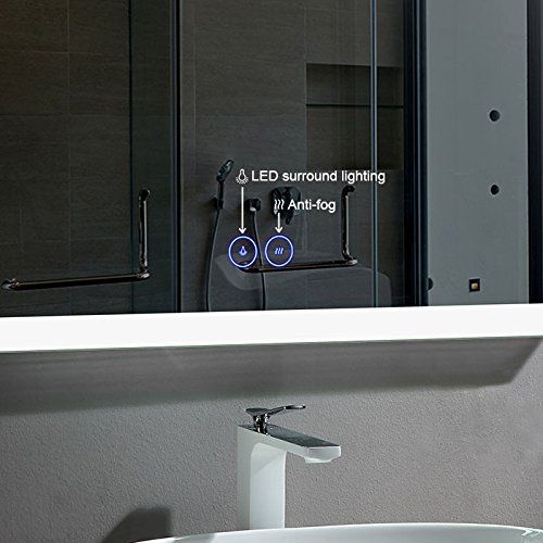  BHBL 55 x 28 in Horizontal Clock LED Bathroom Mirror with Anti-Fog and Bluetooth Function (DK-C-N031-BC)