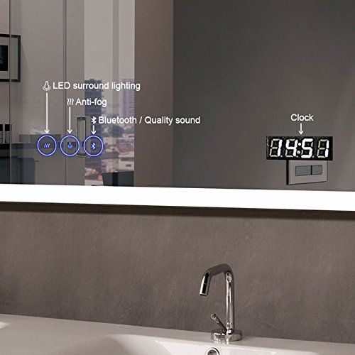  BHBL 55 x 28 in Horizontal Clock LED Bathroom Mirror with Anti-Fog and Bluetooth Function (DK-C-N031-BC)