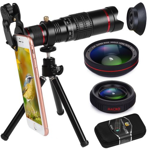  BHUATO Phone Camera Lens, Bhuato Upgraded 22X Zoom Telephoto Lens + 0.5 Wide-Angle Lens + 15X Macro Lens + Tripod + Carrying Case Compatible iPhone X877 Plus66s, Samsung Galaxy S8S7