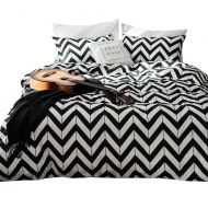 BHUSB White and Black Chevron Bedding Sets Twin for Kids Boys Soft Cotton Duvet Cover Sets Geometric Zig Zag Bedding Cover 3 Piece Sets with Zipper Ties Reversible Modern Bedding for Gir