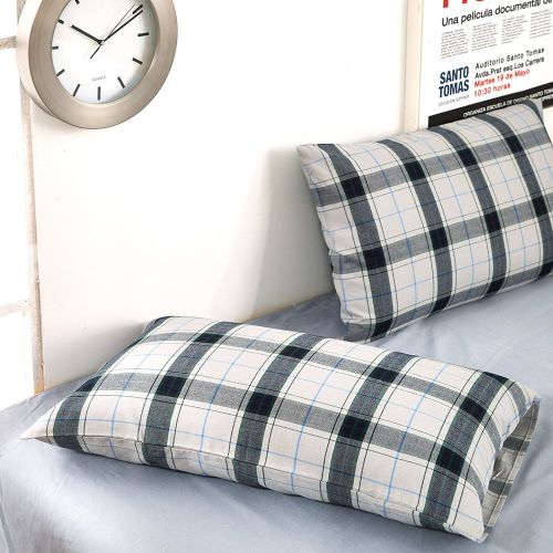  BHUSB Green Plaid Cotton Duvet Cover Set Queen for Kids Boys Geometric Grids Pattern Bedding Sets Full 100% Brushed Cotton Reversible Comforter Cover 3 Piece Set for Teens Children