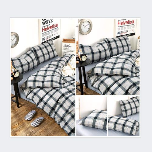  BHUSB Green Plaid Cotton Duvet Cover Set Queen for Kids Boys Geometric Grids Pattern Bedding Sets Full 100% Brushed Cotton Reversible Comforter Cover 3 Piece Set for Teens Children