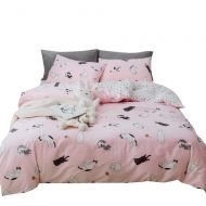 BHUSB Cats Print Duvet Cover Sets Cartoon Pink 100% Soft Cotton 3 Piece Reversible Bedding Collection Sets for Kids Boys Girls Gift, Zipper Closure Teens Bedding Sets Twin Size