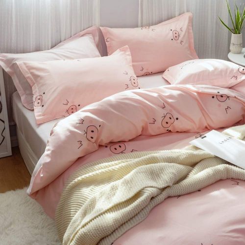  BHUSB Cats Print Duvet Cover Sets Cartoon Pink 100% Soft Cotton 3 Piece Reversible Bedding Collection Sets for Kids Boys Girls Gift, Zipper Closure Teens Bedding Sets Twin Size