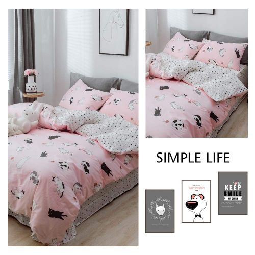  BHUSB Cats Print Duvet Cover Sets Cartoon Pink 100% Soft Cotton 3 Piece Reversible Bedding Collection Sets for Kids Boys Girls Gift, Zipper Closure Teens Bedding Sets Twin Size